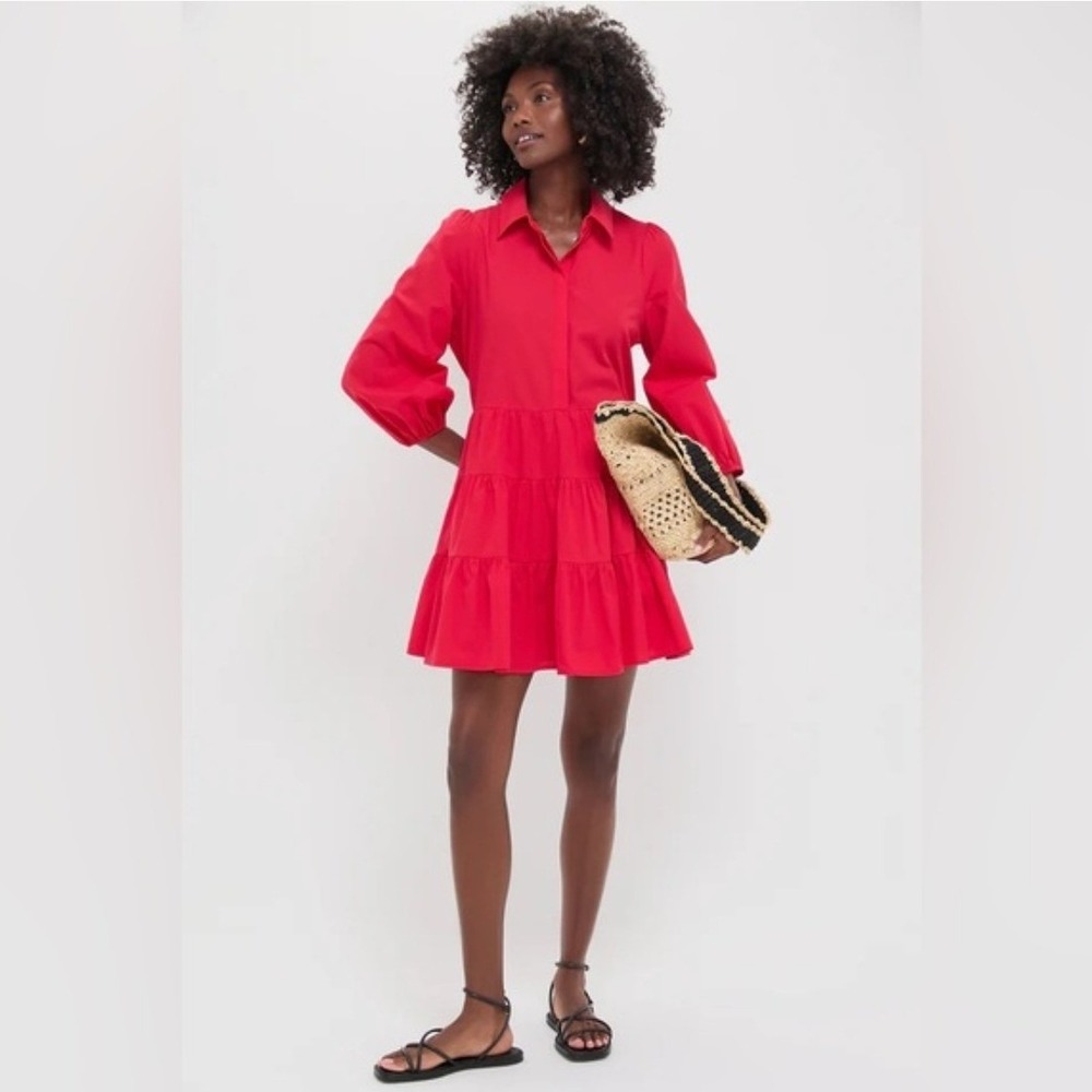 Pomander Place Tuckernuck Womens Red Tiered Cotton Mini Dress XS Preppy Chic‎